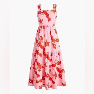 J. CREW Lobster Pattern Pink Tiered Dress
